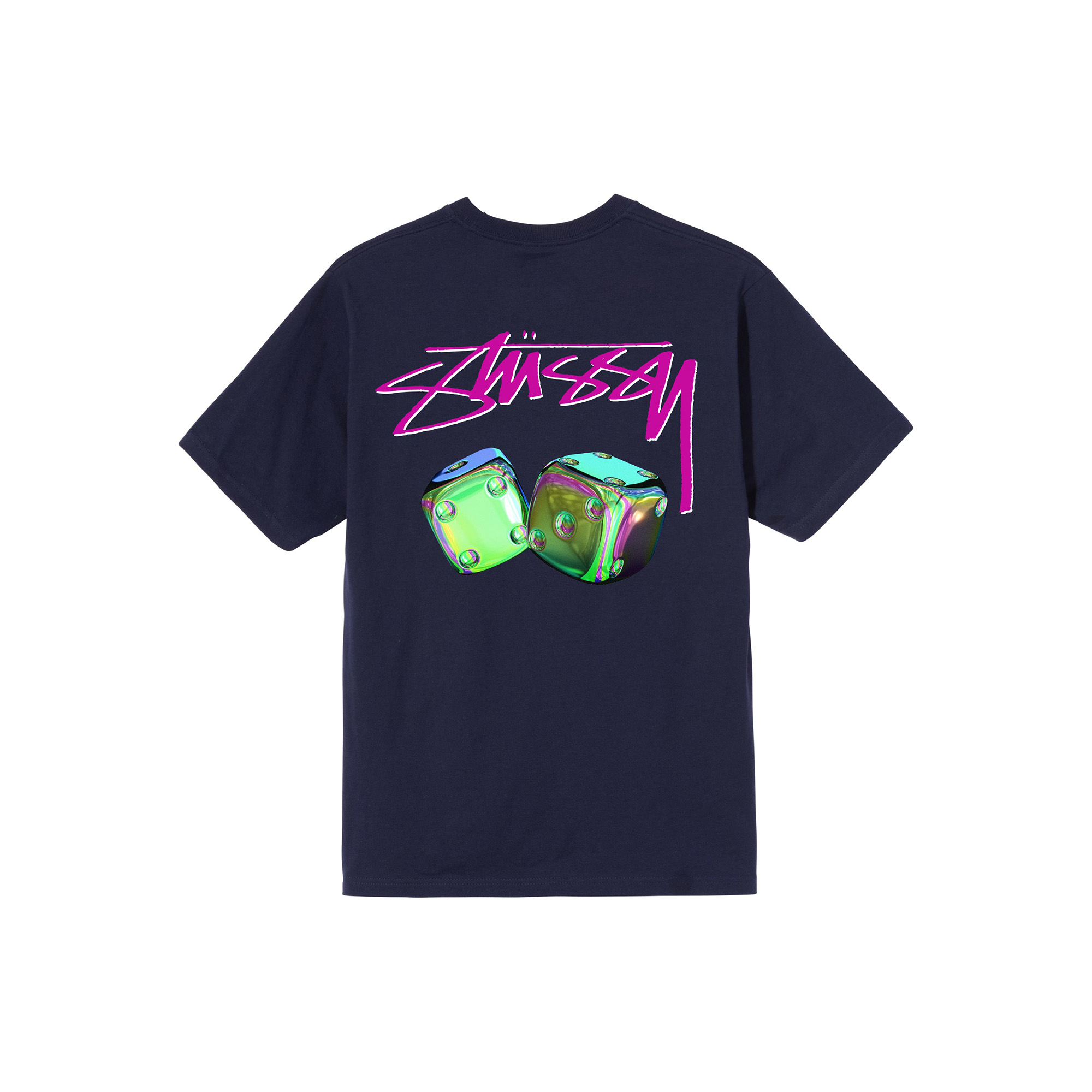 Buy the Stussy Stussy Navy Iridescent Dice Tee on Garmspot.com