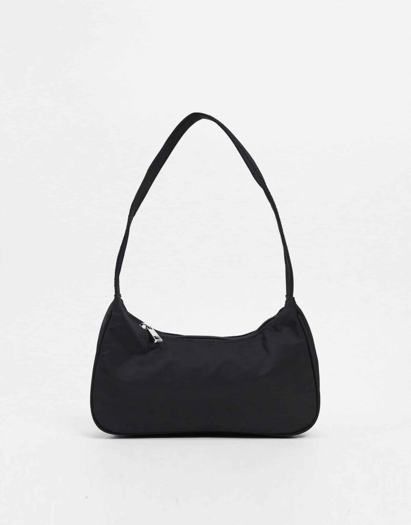 Nylon Curved 90s Shoulder Bag in Black