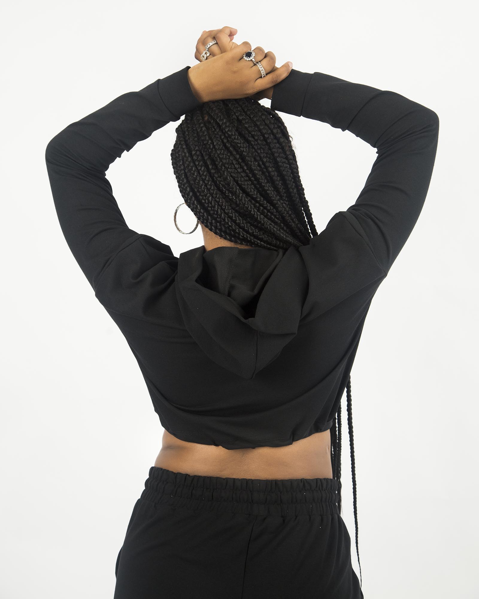 Black cropped hoodie and jogger set outlet