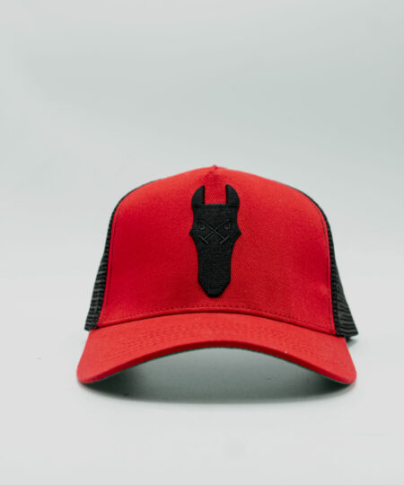 Doki Red Trucker Hat with Black Embroidered Logo