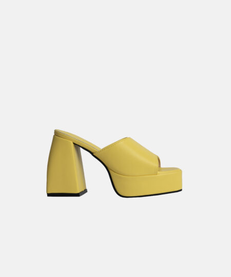 Double Platform Heeled Mules in Yellow