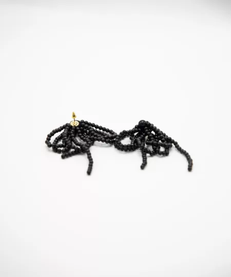 Beaded Bowknot Tassel Drop Earrings in Black