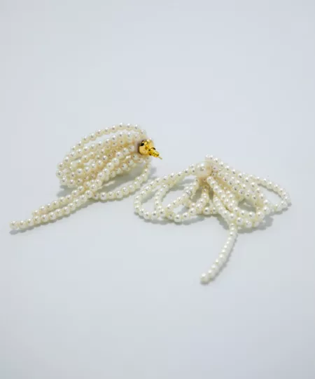 Beaded Bowknot Tassel Drop Earrings in White