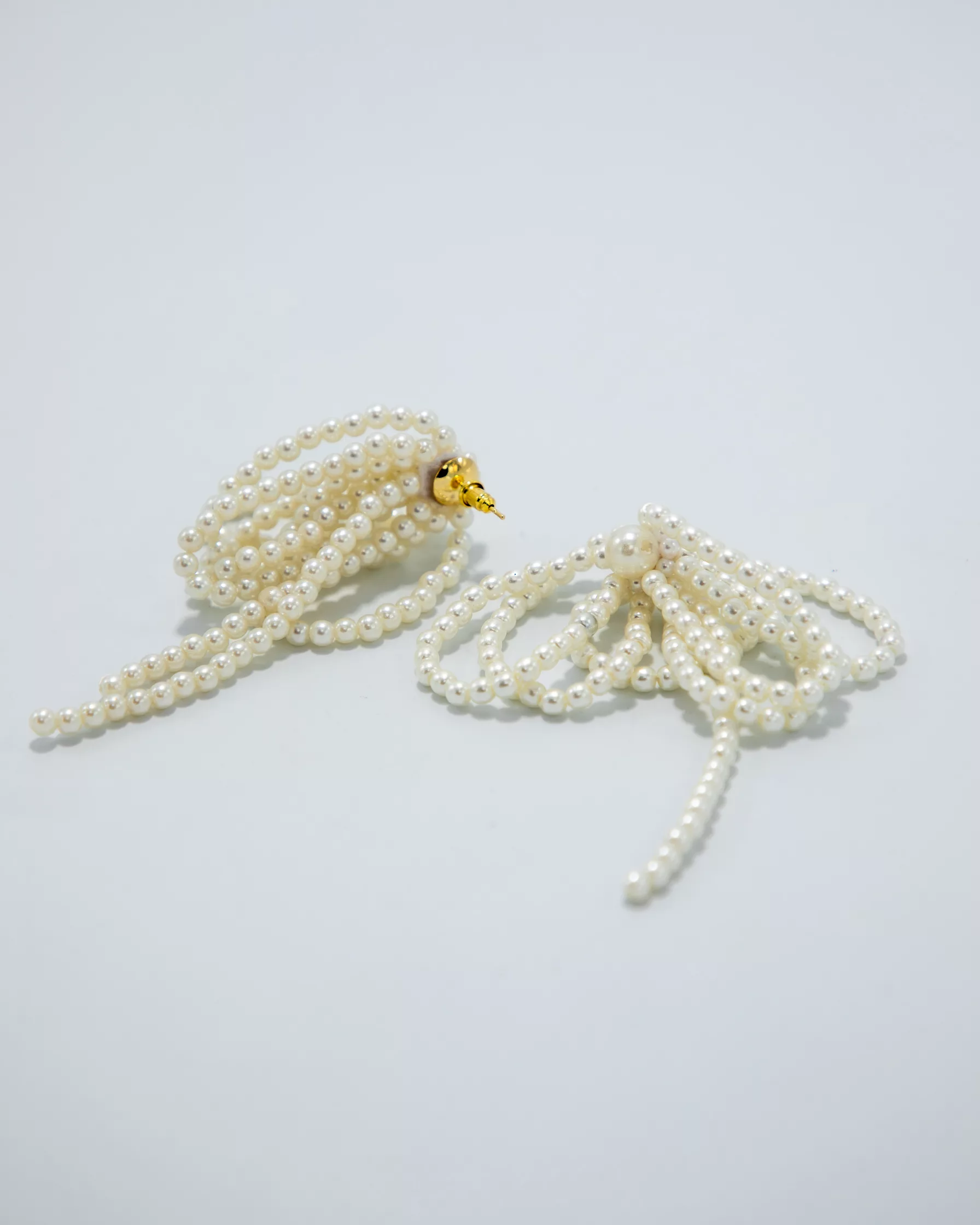 Beaded Bowknot Tassel Drop Earrings in White