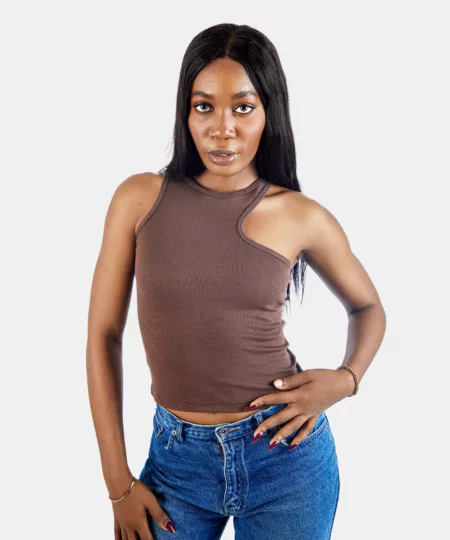 Ribbed Crop Top in Brown