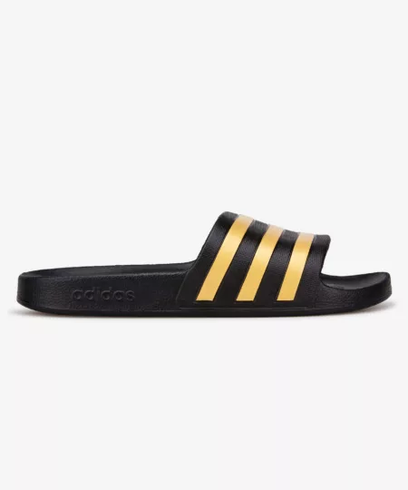 Adilette Aqua Slides in Black and Gold
