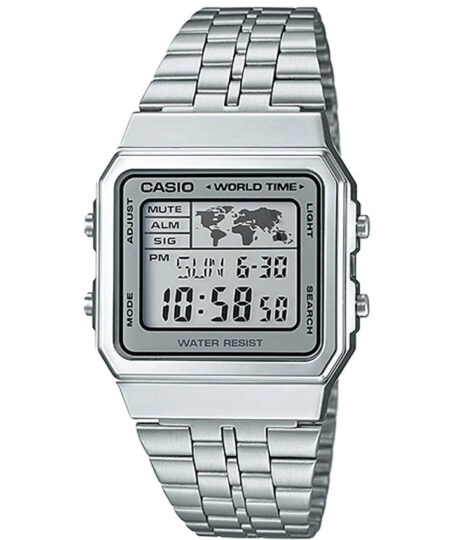 Casio A500WA-7DF Unisex Vintage Stainless Steel Multi-Time Watch