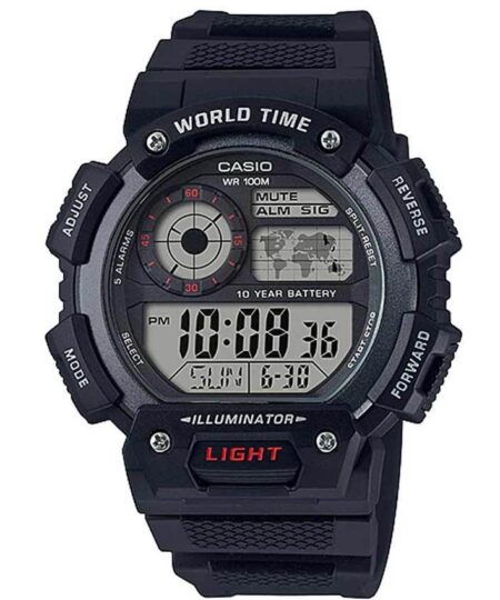 CASIO AE1400WH-1AV Men’s Digital World Time Black Resin Watch