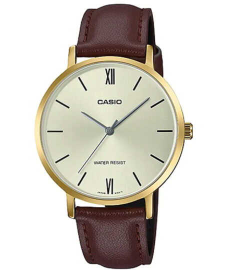 Casio LTP-VT01GL-9BUDF Women’s Minimalistic Gold Case Leather Watch