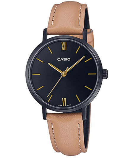 Casio LTP-VT02BL-1AUDF Women’s Black Dial Brown Leather Small Watch