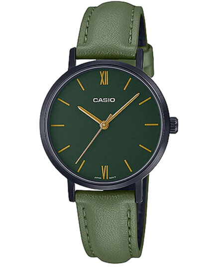 Casio LTP-VT02BL-3AUDF Women’s Green Dial, Leather Small Analog Watch