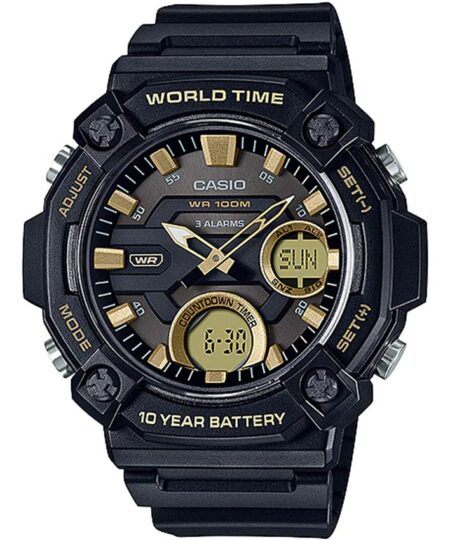 Casio AEQ-120W-9AVDF Men’s Gold Accent Analog-Digital Black Resin Strap Watch
