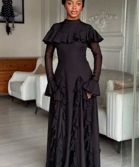 AUDREY RUFFLE DRESS – BLACK