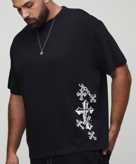 Plus Oversized Washed Cross Puff Print T-Shirt