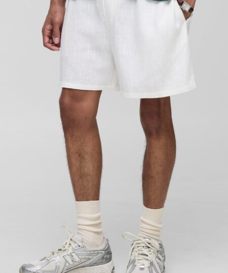Half & Half Waistband Relaxed Fit Linen Blend Shorts