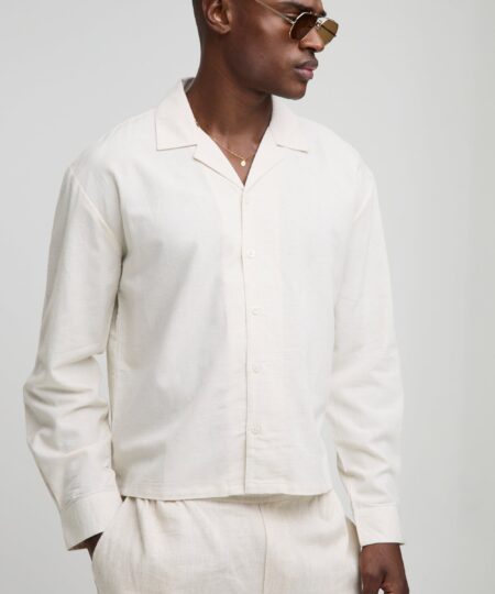 Oversized Boxy Drop Revere Linen Blend Shirt