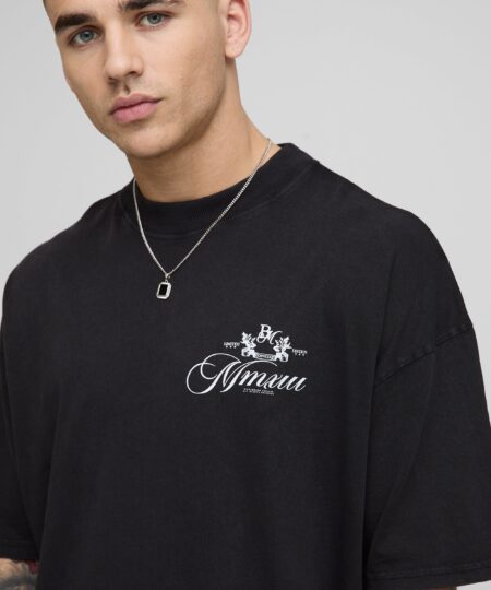 Black Oversized Extended Neck BM Crest T-Shirt