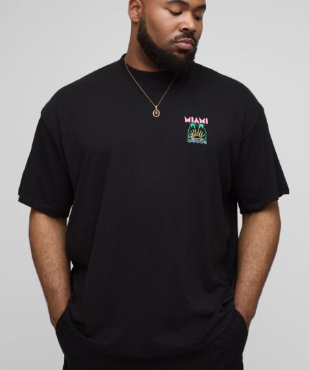 Plus Oversized Extended Neck Embroidered Miami Palm Tree T-Shirt