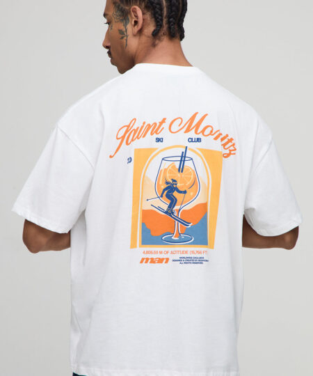 White Oversized Saint Moritz Ski Club Printed T-Shirt