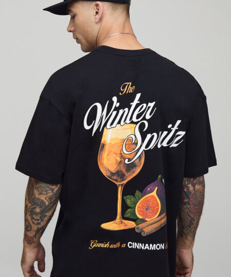 Black Oversized Spritz Printed T-Shirt